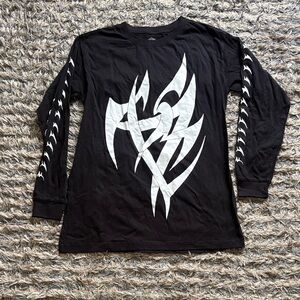 Black Long Sleeve Tee with White Spine Design